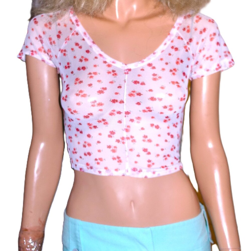 White Red Floral Sheet Crop Top XS